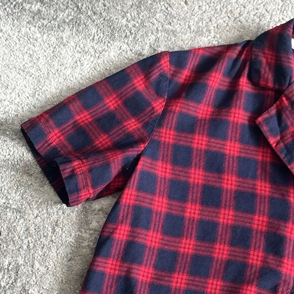 Free People Shirt Womens Small Cropped Red Navy Plaid Button Front Cotton - Picture 7 of 9